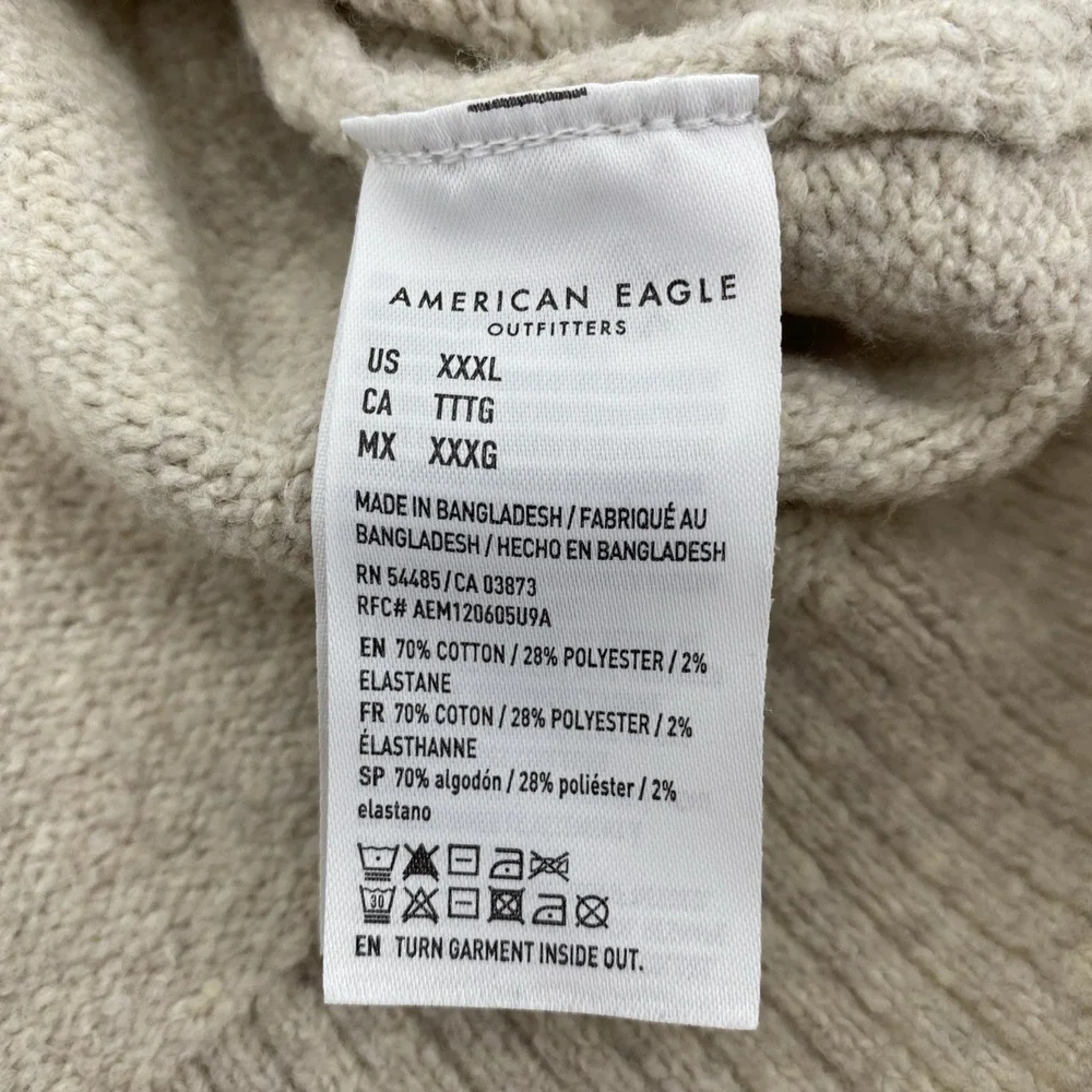 American Eagle Sweater Mens 3XL Beige Oatmeal Knit V Neck Preppy Minimalist Dad - Picture 5 of 11
